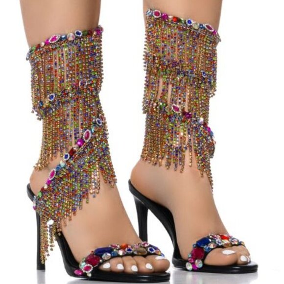 AZALEA WANG " CASCADED GEMS " EMBELLISHED SANDAL IN MULTI (BRAND NEW!!!!!!!!!!!! - Picture 1 of 7